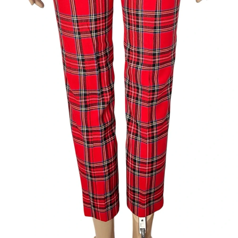 New J. Crew High Rise Cameron Red Plaid Wool Blend Stretch Straight Leg Pants
